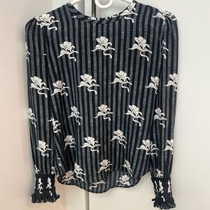Chloe Black & White Striped Floral Long Sleeve Blouse